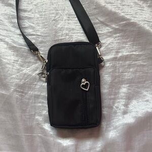 Black Crossbody Bag with Heart Zipper